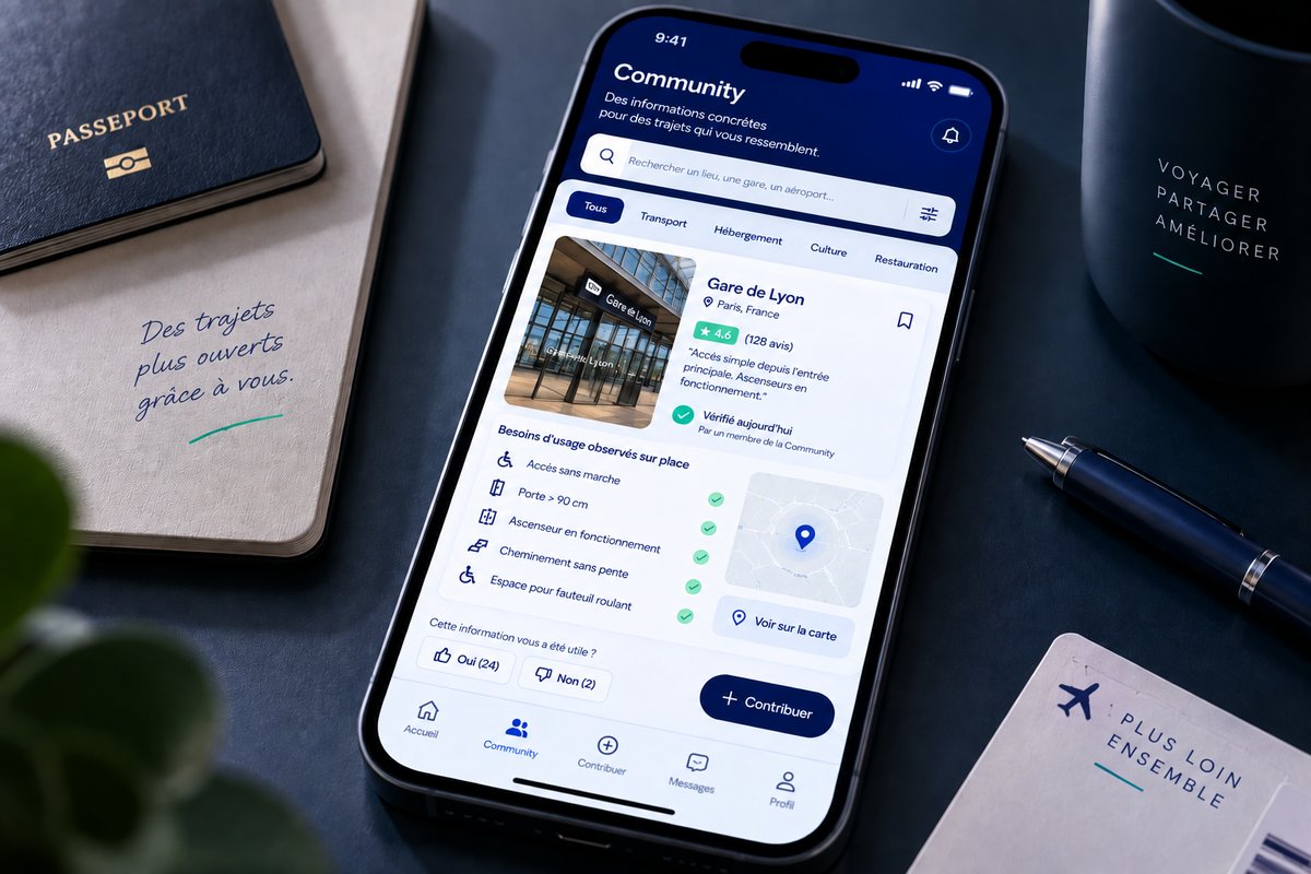Concept de l'application myAVI Community, à venir : une fiche illustrant des besoins d'usage pour la gare de Lyon